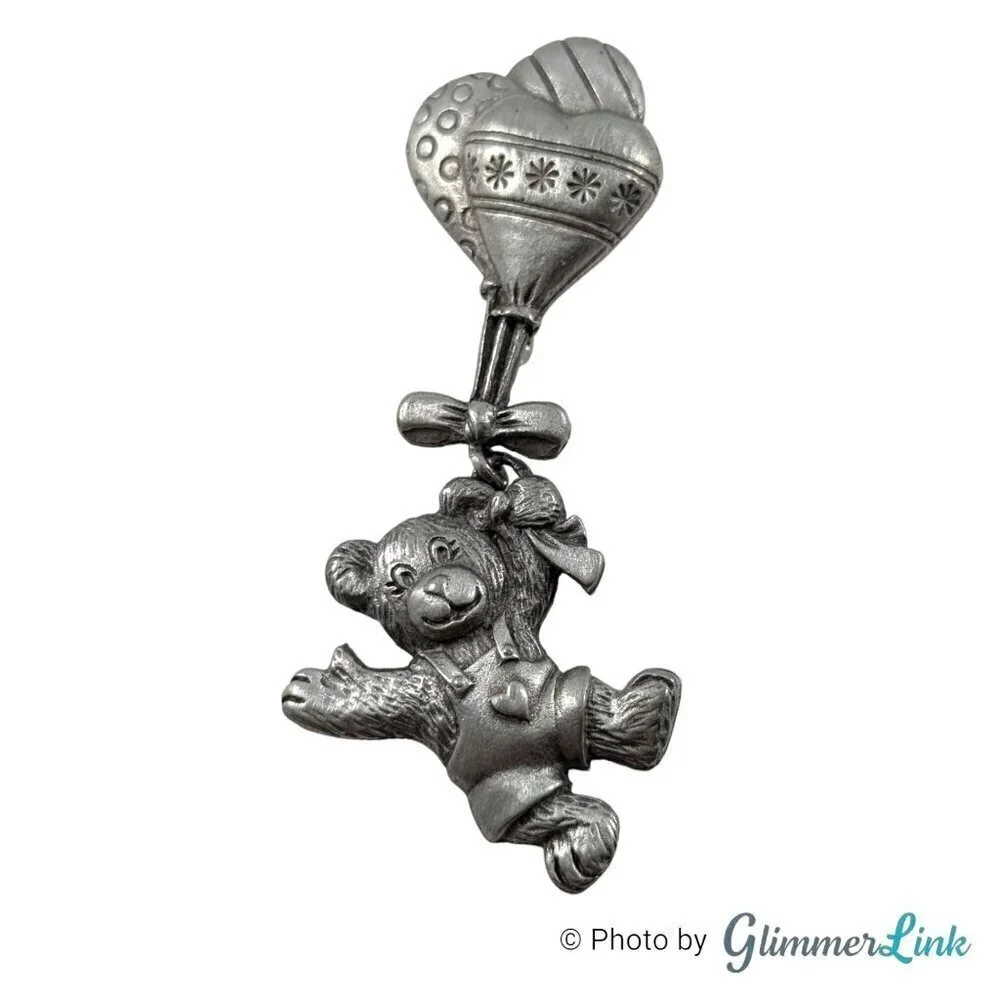 Spoontiques Teddy Bear Balloons Pewter 4202 Brooch Pin